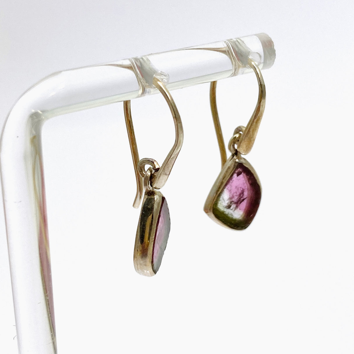 Watermelon Tourmaline Raw Slice Earrings PEGJ256