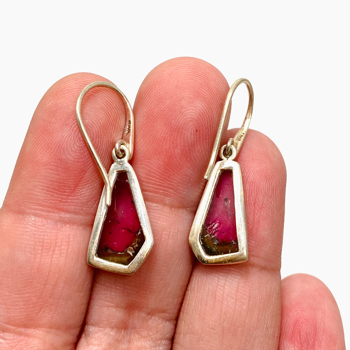 Watermelon Tourmaline Raw Slice Earrings PEGJ257