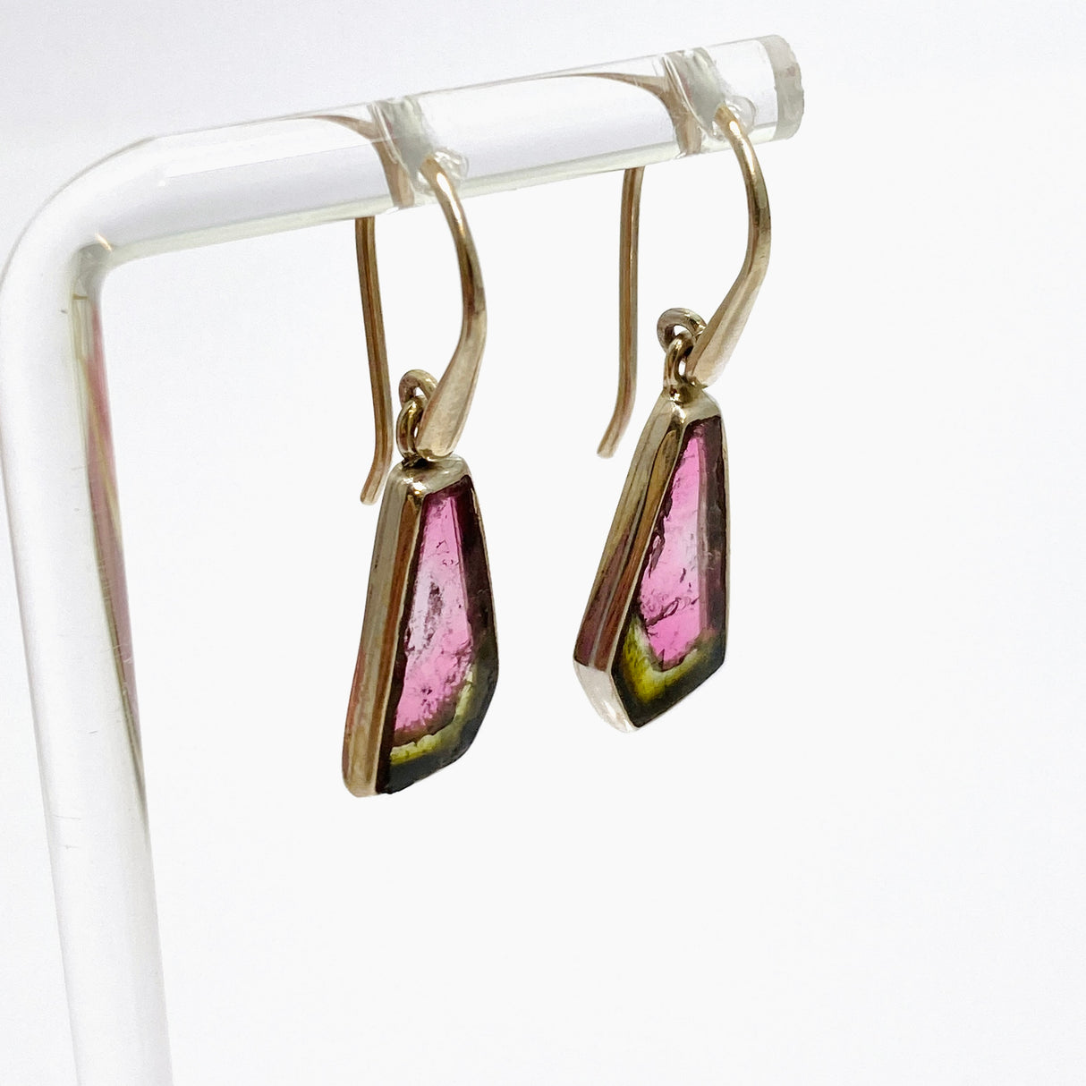 Watermelon Tourmaline Raw Slice Earrings PEGJ257