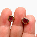 Watermelon Tourmaline Raw Slice Stud Earrings PEGJ240