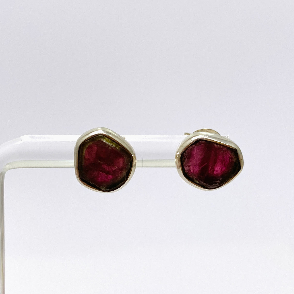 Watermelon Tourmaline Raw Slice Stud Earrings PEGJ240