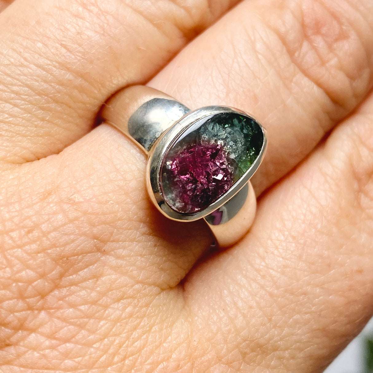 Watermelon Tourmaline Slice Ring Size 9 PRGJ753