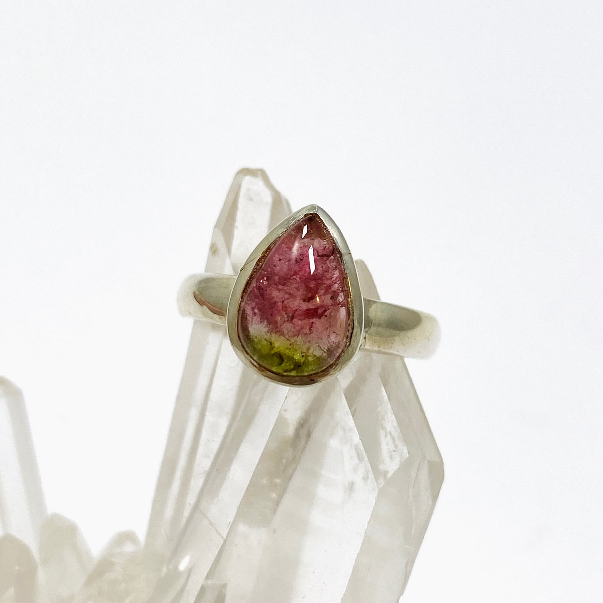 Watermelon Tourmaline Teardrop Cabochon Ring Size 7 PRGJ746