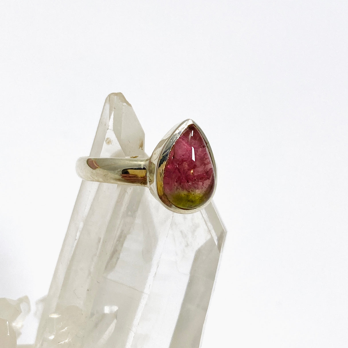 Watermelon Tourmaline Teardrop Cabochon Ring Size 7 PRGJ746