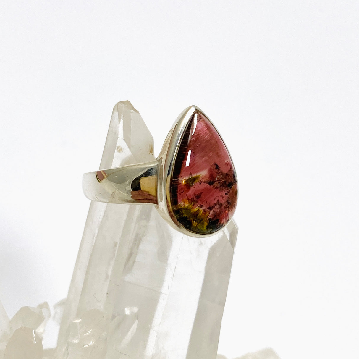 Watermelon Tourmaline Teardrop Cabochon Ring Size 8 PRGJ747