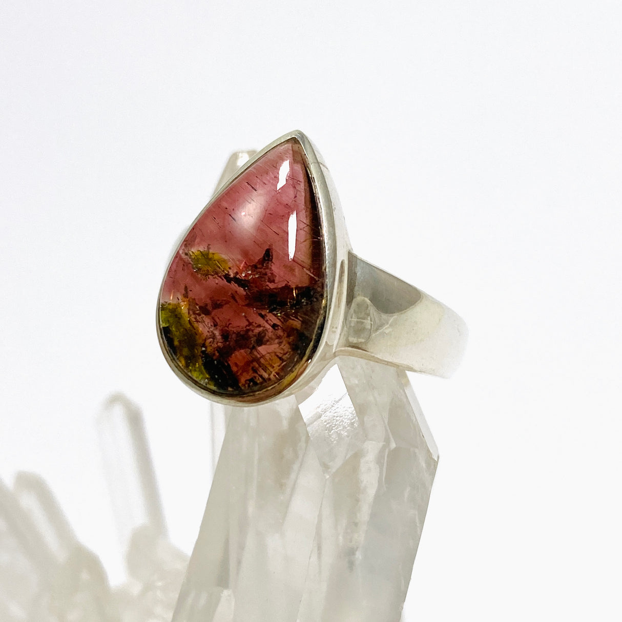 Watermelon Tourmaline Teardrop Cabochon Ring Size 8 PRGJ747