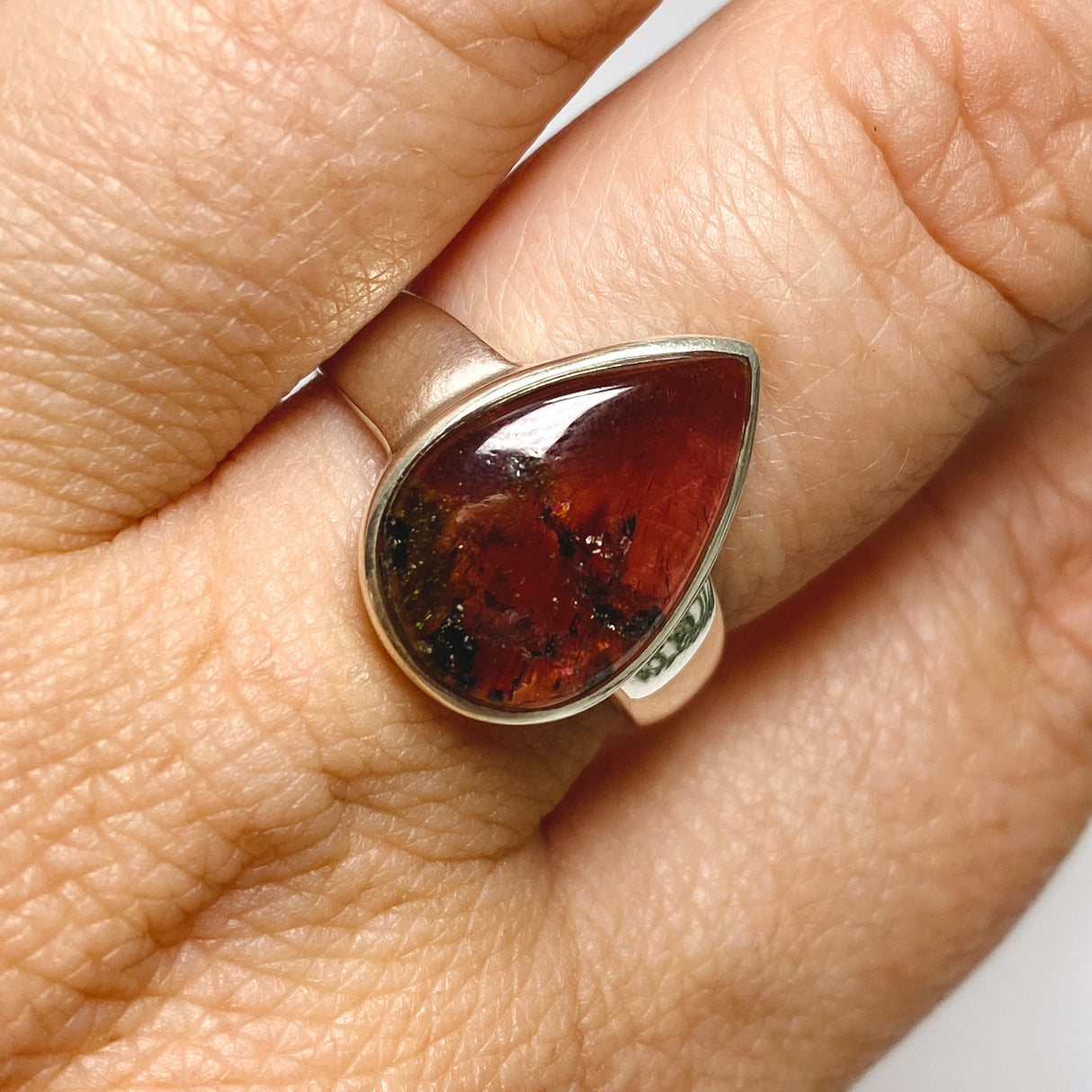 Watermelon Tourmaline Teardrop Cabochon Ring Size 8 PRGJ747