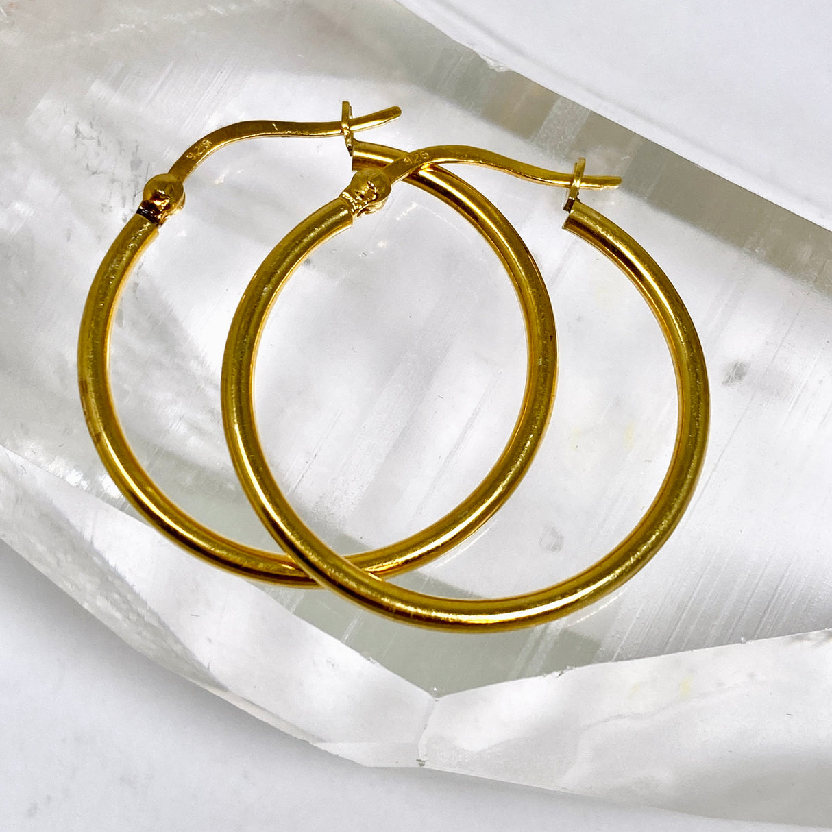 Yellow Gold Plated Plain Hoop Earrings 30mm SE329YG