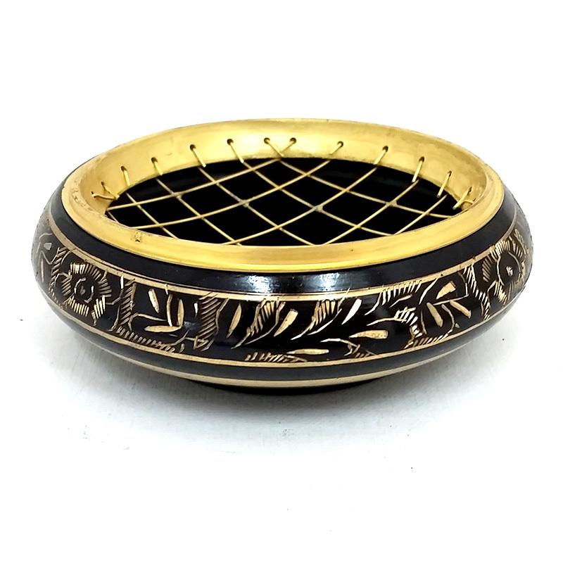 Brass Charcoal Burner with etching - black - Nature's Magick