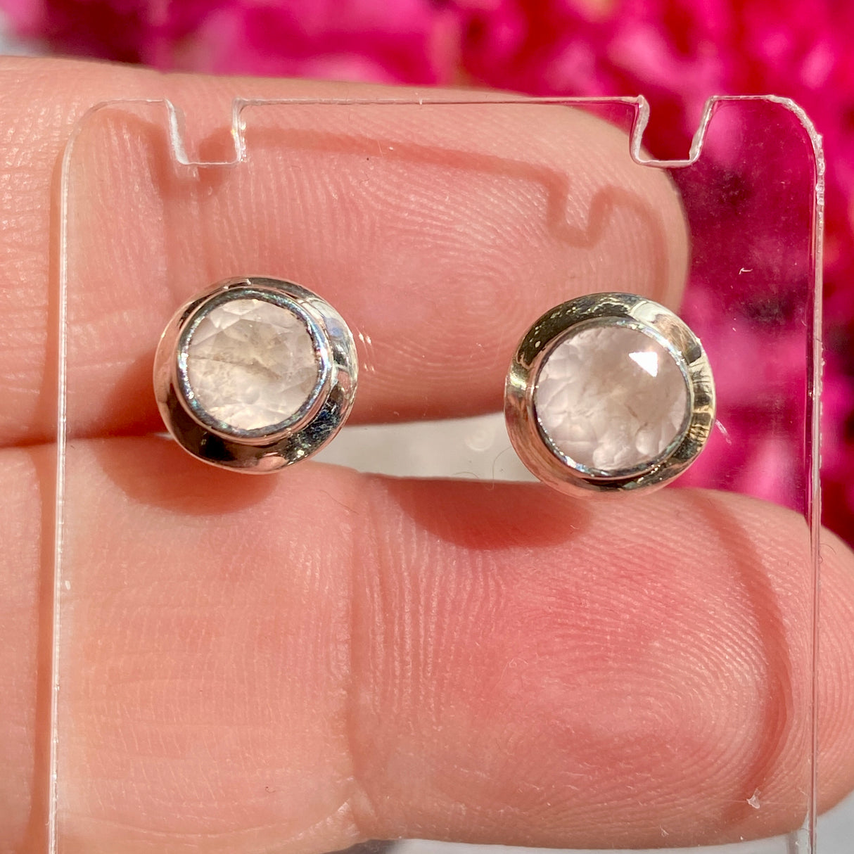 Rose Quartz Round Faceted Stud Earrings KEGJ1092