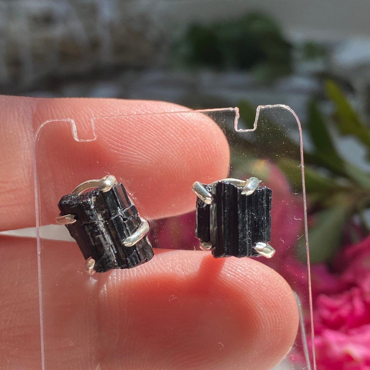 Black Tourmaline raw stud earrings KEGJ1190