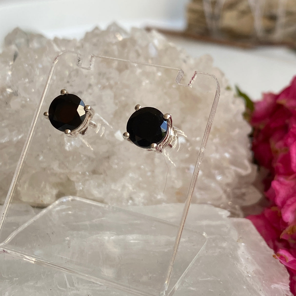 Black Onyx round faceted stud earrings KEGJ918