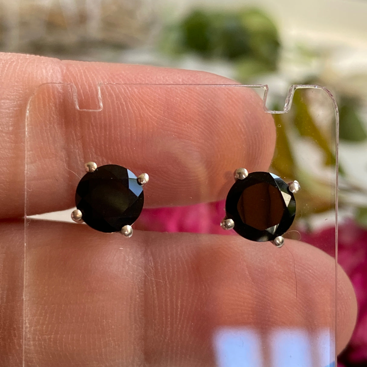 Black Onyx round faceted stud earrings KEGJ918
