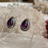 Amethyst decorative cabochon teardrop stud earrings KEGJ1196