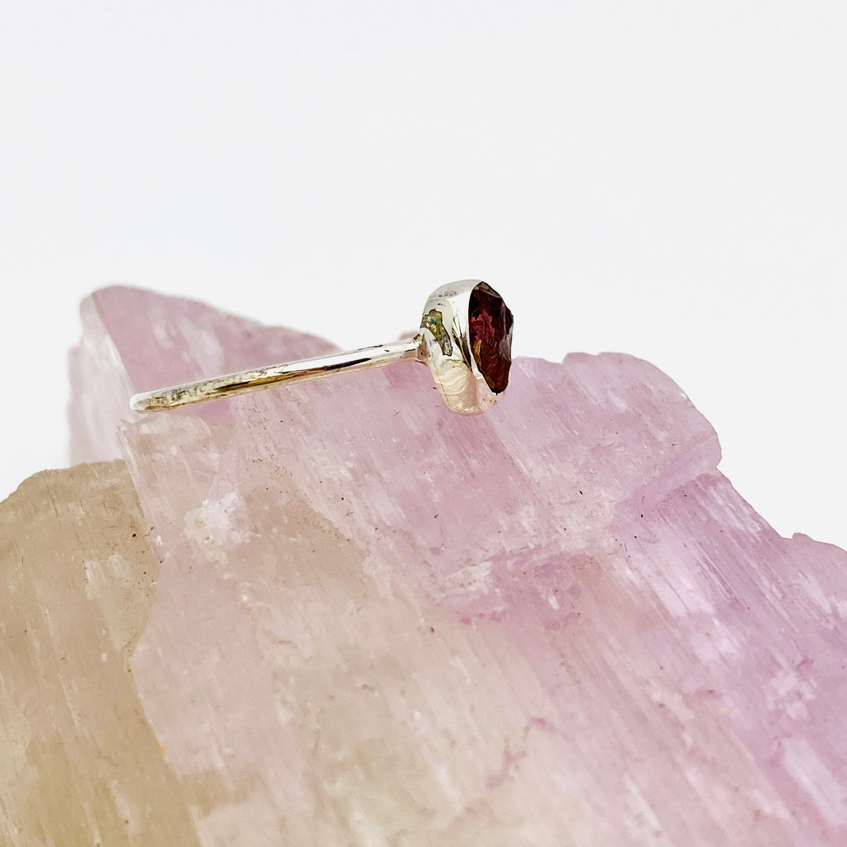 Raw Gemstone fine band ring - Pink Tourmaline