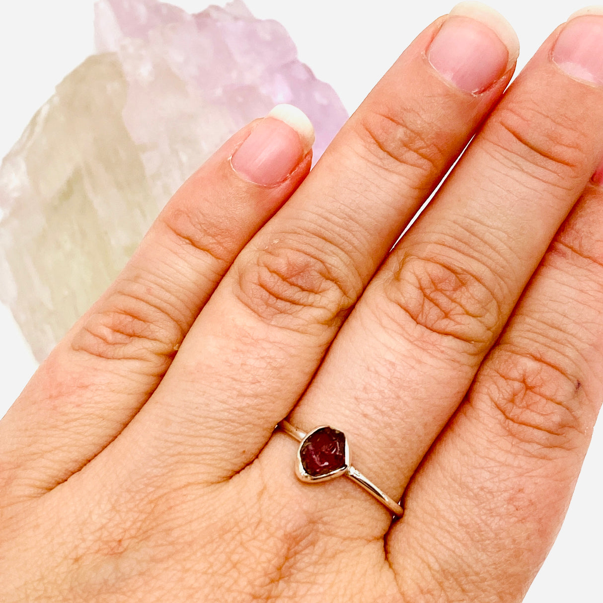 Raw Gemstone fine band ring - Pink Tourmaline