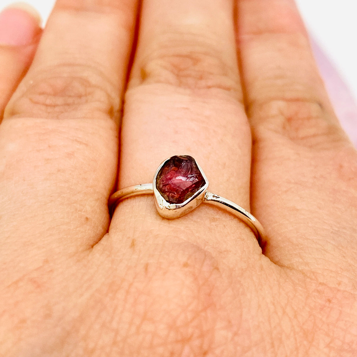 Raw Gemstone fine band ring - Pink Tourmaline