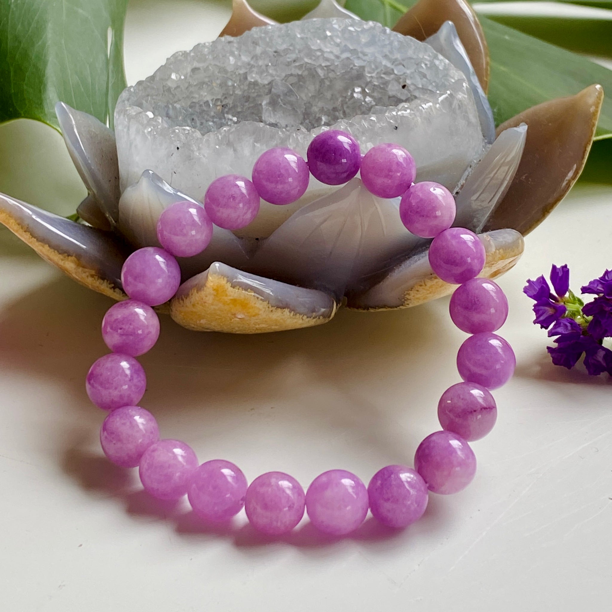 7mm Natural Purple Kunzite Crystal Round Cat039s Eye Beads Bracelet   eBay