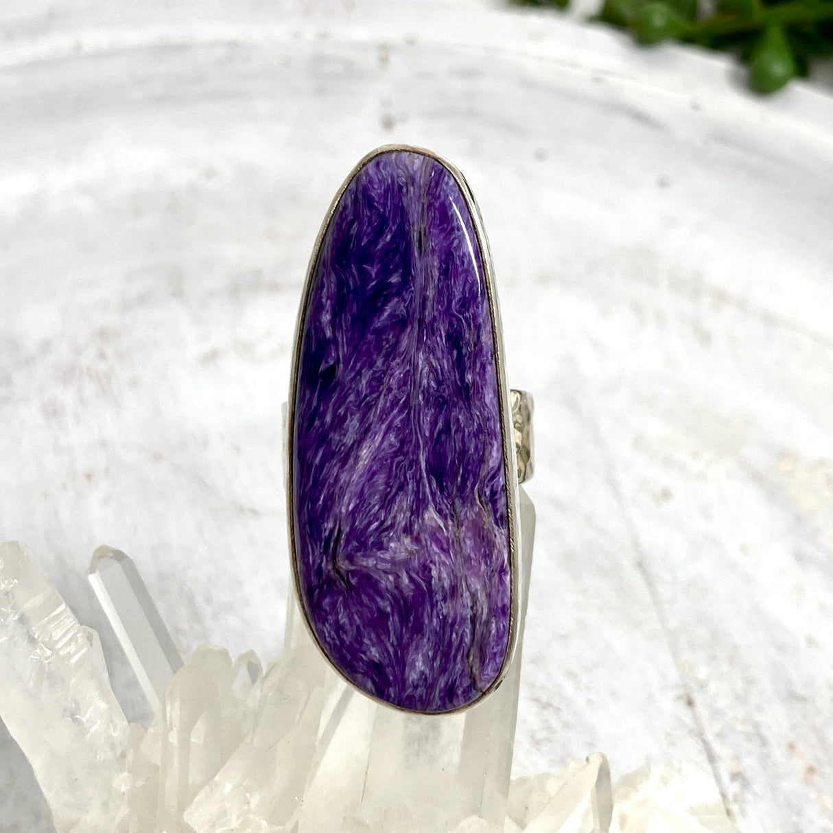 Charoite Free form Ring with Beaten Band s.10.5 KRGJ644