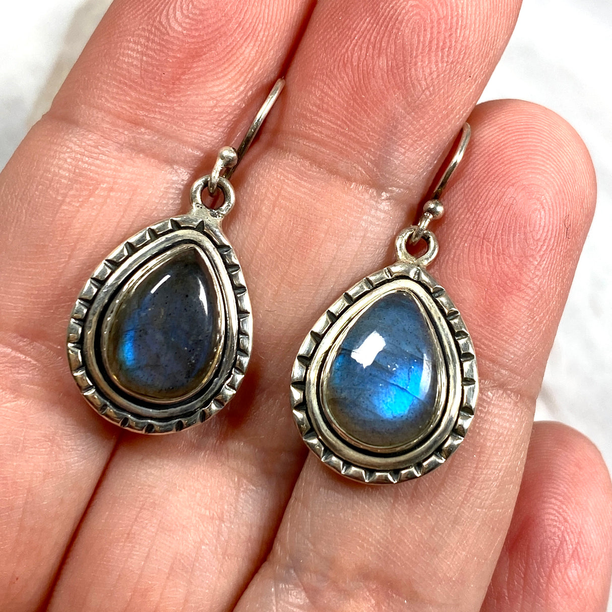 Labradorite teardrop filagree earrings KEGJ701