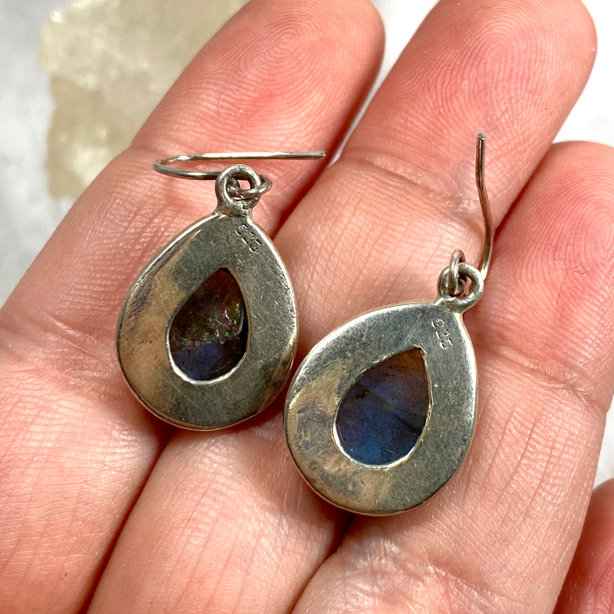 Labradorite teardrop filagree earrings KEGJ701