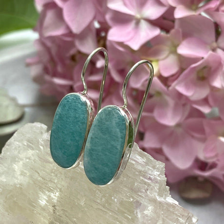 Amazonite fixed hook oval earrings KEGJ1238 - Nature's Magick