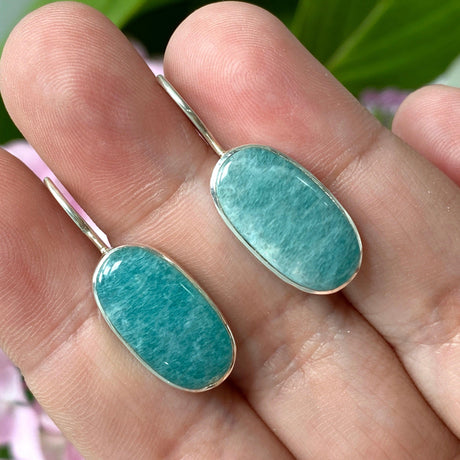 Amazonite fixed hook oval earrings KEGJ1238 - Nature's Magick