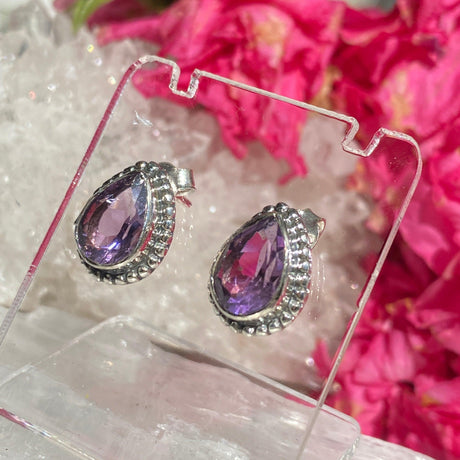 Amethyst decorative faceted teardrop stud earrings KEGJ1072 - Nature's Magick