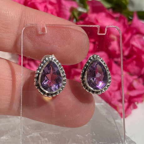 Amethyst decorative faceted teardrop stud earrings KEGJ1072 - Nature's Magick