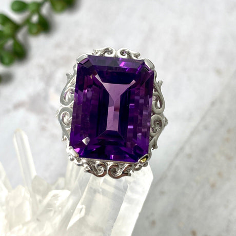 Amethyst emerald cut ring with CZ accent s.8 HRGJ-35 - Nature's Magick