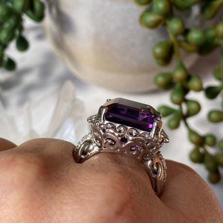 Amethyst emerald cut ring with CZ accent s.8 HRGJ-35 - Nature's Magick