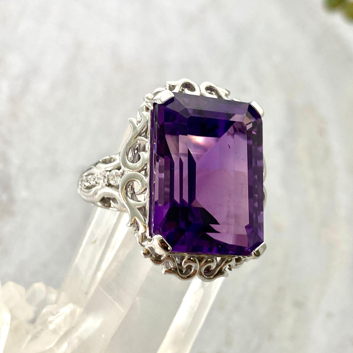 Amethyst emerald cut ring with CZ accent s.8 HRGJ-35 - Nature's Magick