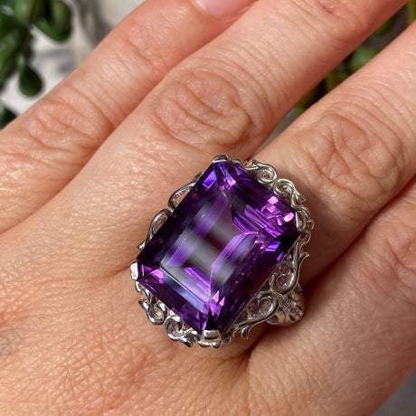 Amethyst emerald cut ring with CZ accent s.8 HRGJ-35 - Nature's Magick