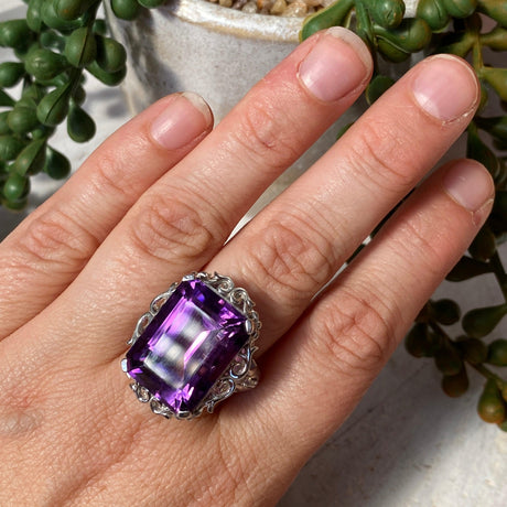 Amethyst emerald cut ring with CZ accent s.8 HRGJ-35 - Nature's Magick