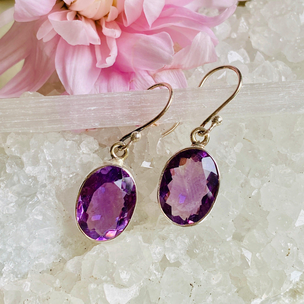 Amethyst faceted oval earrings KEGJ805 - Nature's Magick