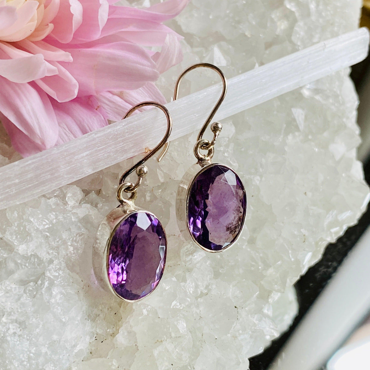 Amethyst faceted oval earrings KEGJ805 - Nature's Magick