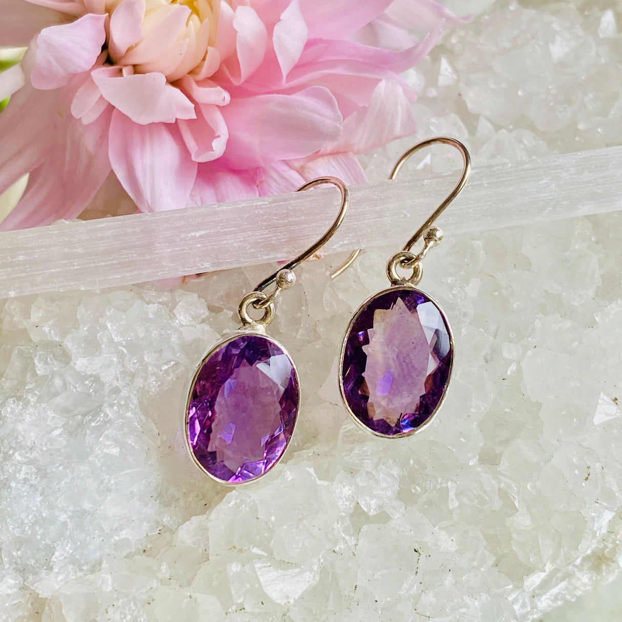 Amethyst faceted oval earrings KEGJ805 - Nature's Magick