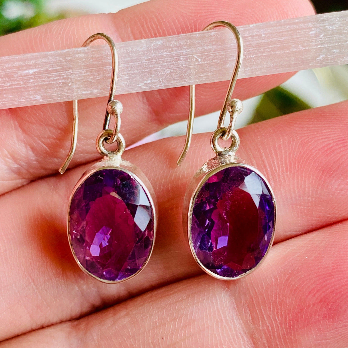 Amethyst faceted oval earrings KEGJ805 - Nature's Magick