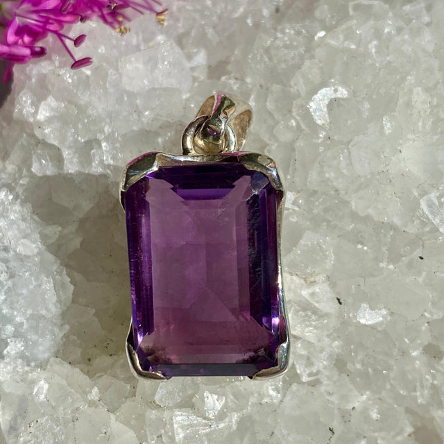 Amethyst faceted rectangle pendant KPGJ2715 - Nature's Magick