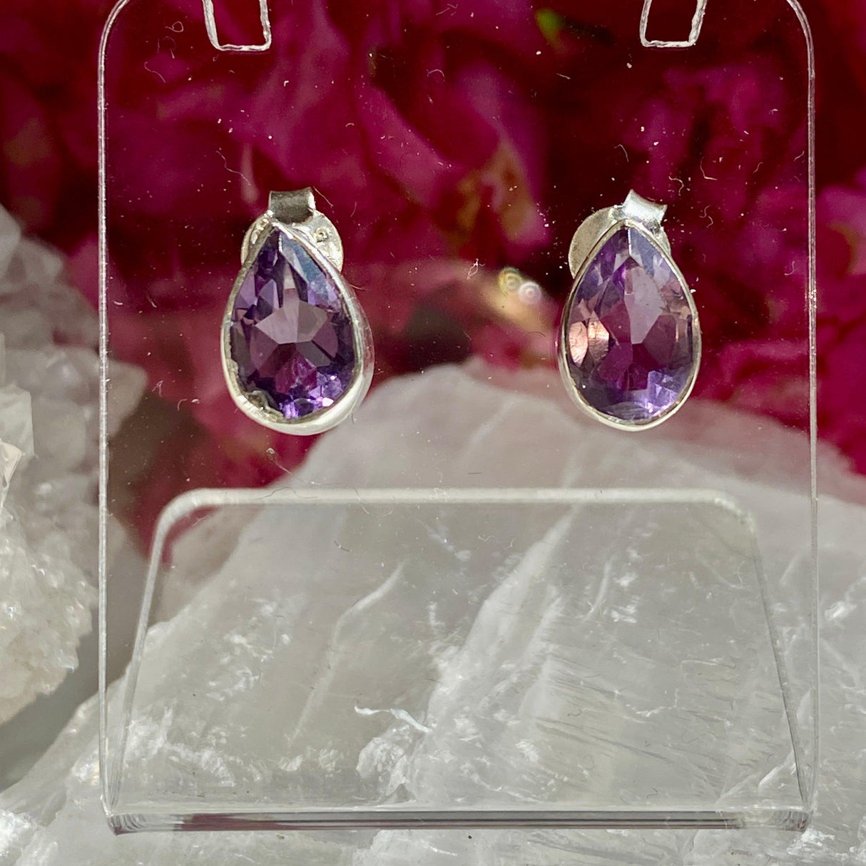 Amethyst faceted teardrop stud earrings KEGJ1054 - Nature's Magick