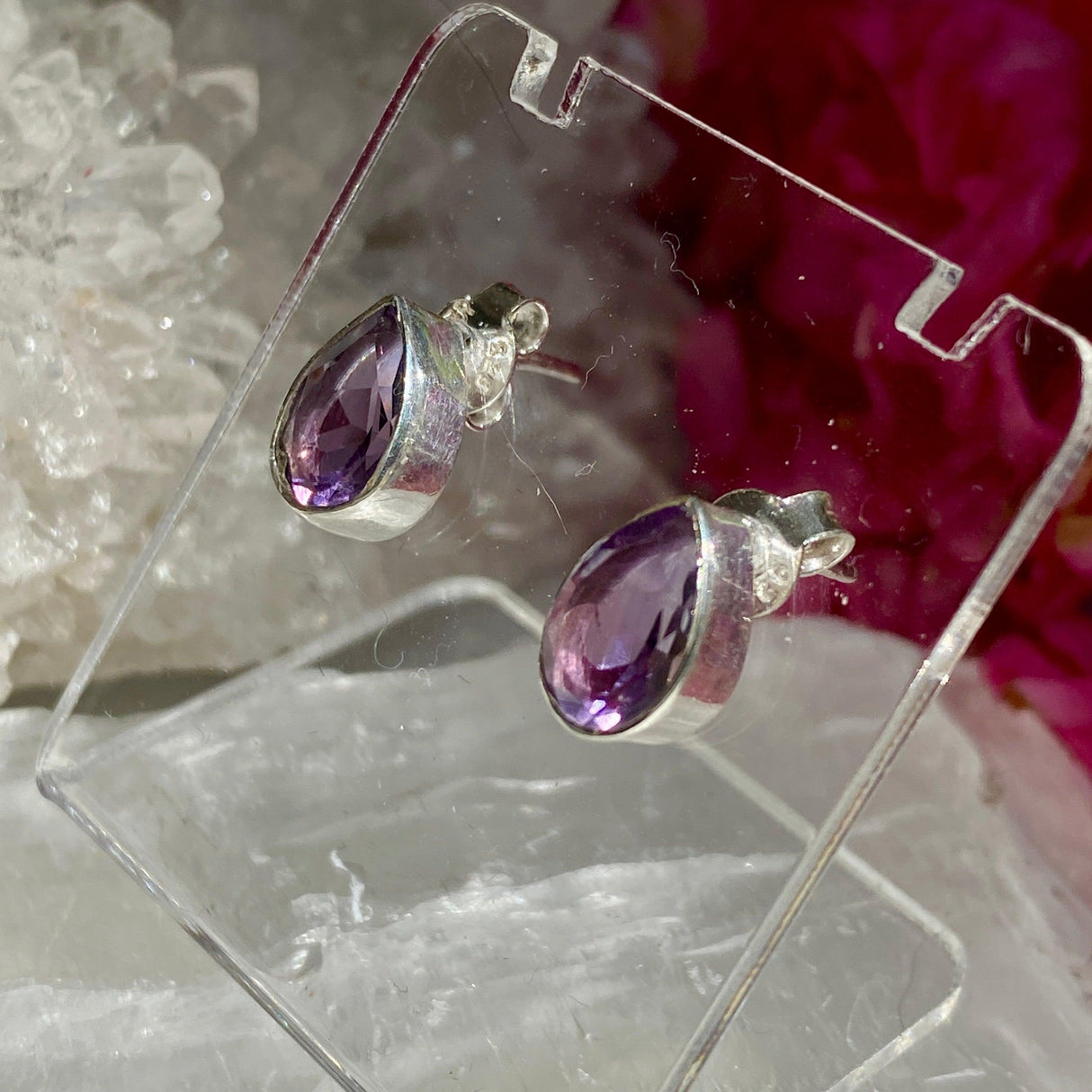 Amethyst faceted teardrop stud earrings KEGJ1054 - Nature's Magick