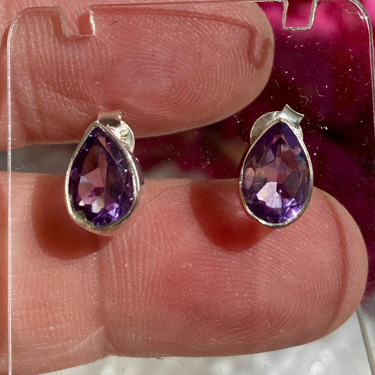 Amethyst faceted teardrop stud earrings KEGJ1054 - Nature's Magick