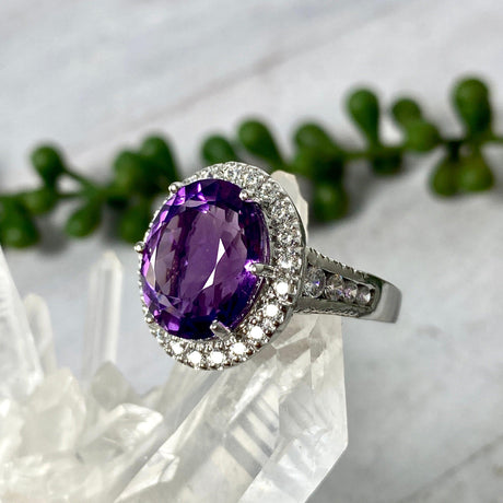 Amethyst oval cut ring with CZ accent s.8 HRGJ-34 - Nature's Magick