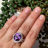 Amethyst oval cut ring with CZ accent s.8 HRGJ-34 - Nature's Magick