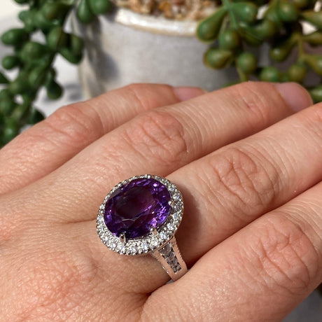 Amethyst oval cut ring with CZ accent s.8 HRGJ-34 - Nature's Magick