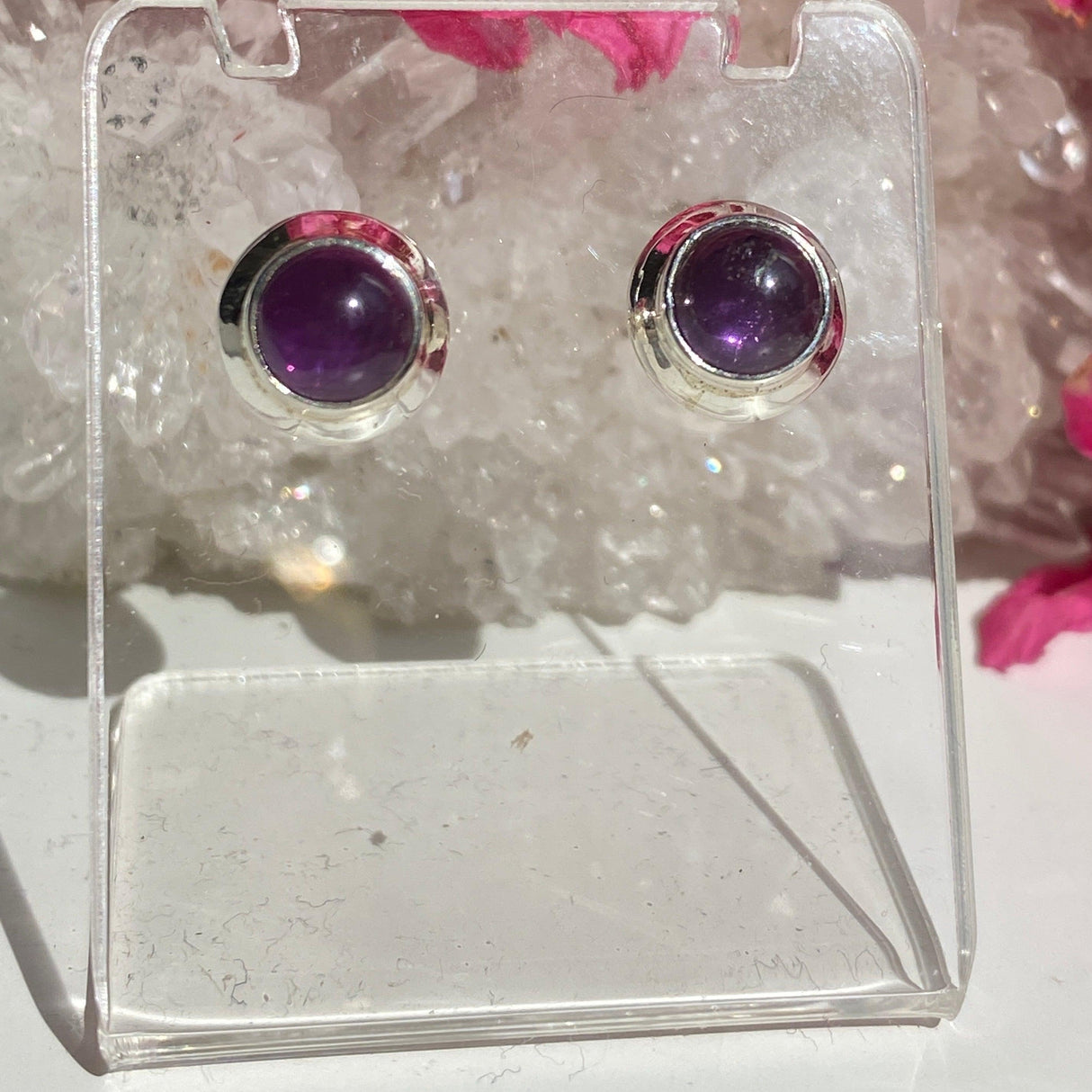 Amethyst round cabochon stud earrings KEGJ1080 - Nature's Magick