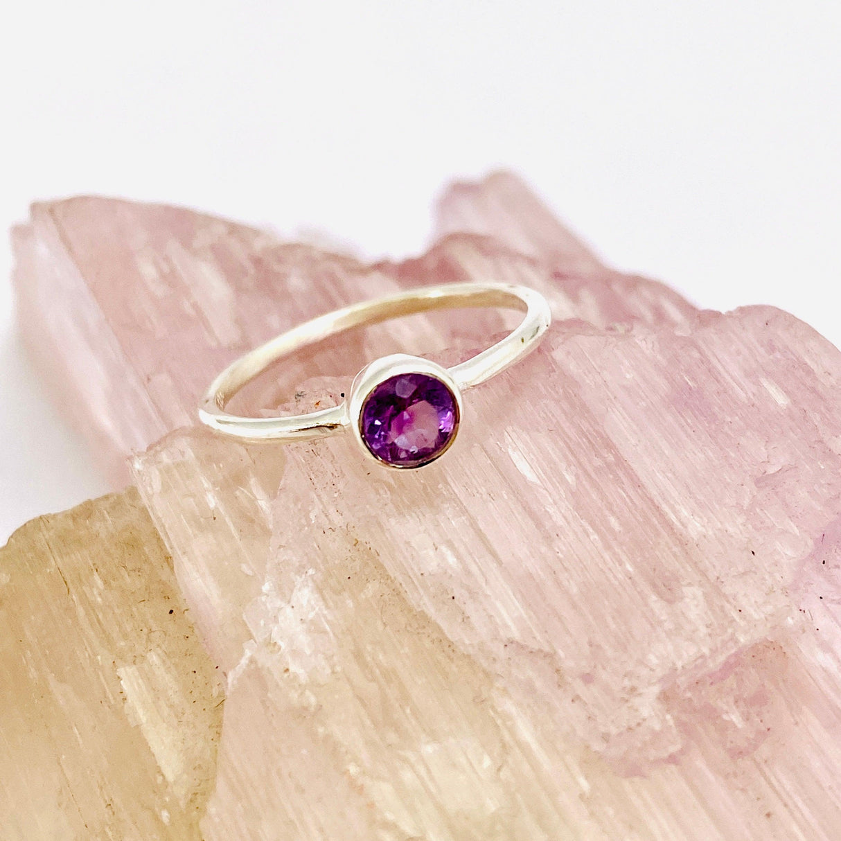 Amethyst Round Faceted Fine Band Ring R3754-AM - Nature's Magick