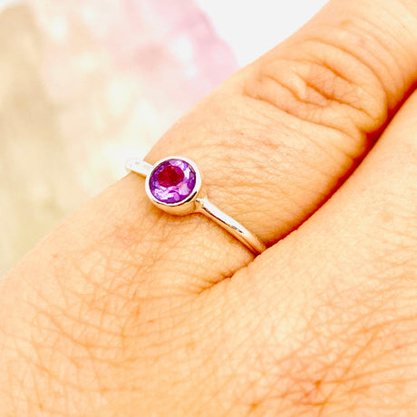 Amethyst Round Faceted Fine Band Ring R3754-AM - Nature's Magick