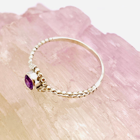 Amethyst Round Faceted Fine Band Ring with Detailed Silver Setting R3692-AM - Nature's Magick