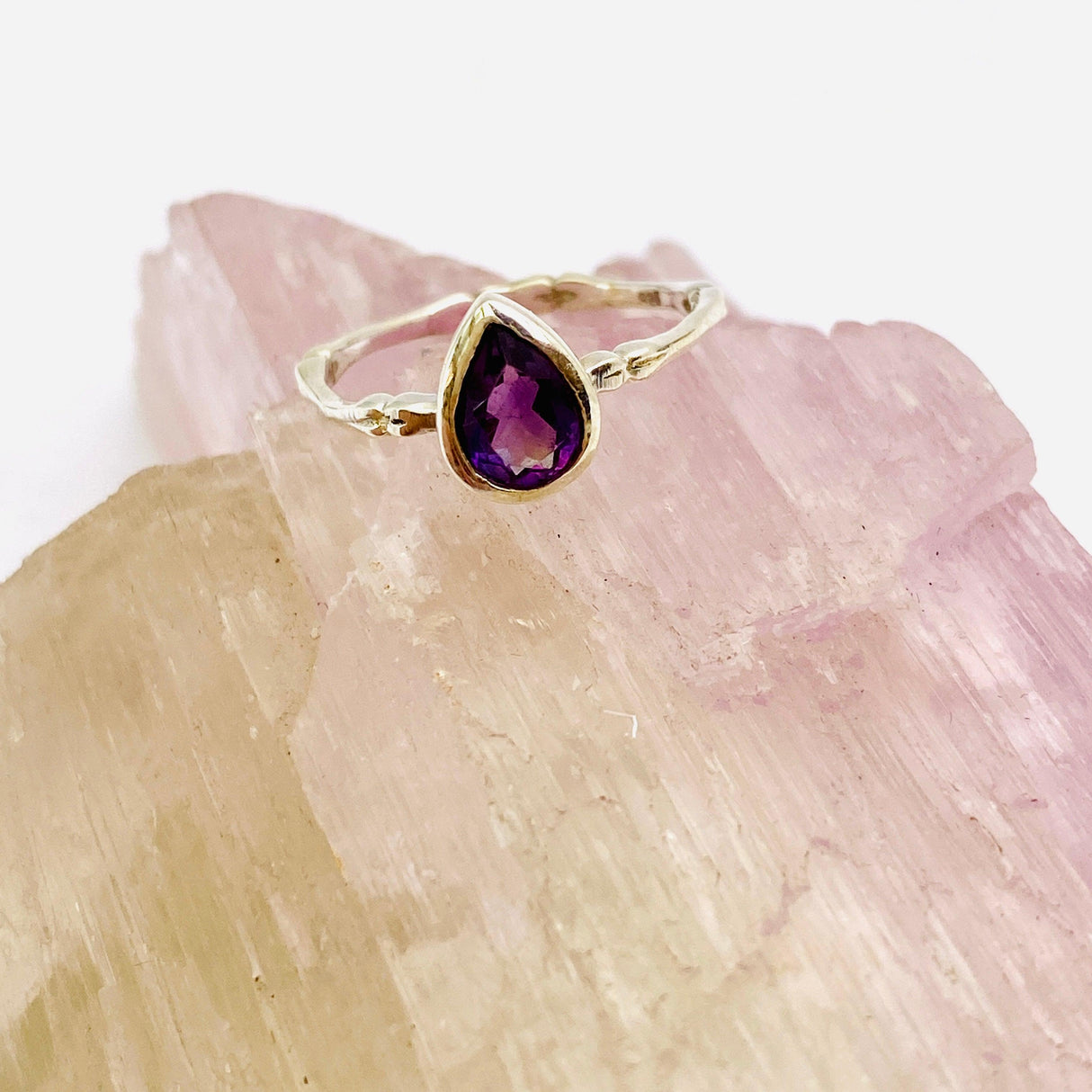 Amethyst Teardrop Faceted Fine Band Ring R3691-AM - Nature's Magick